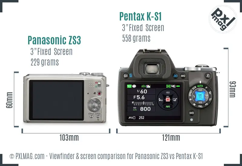 Panasonic ZS3 vs Pentax K-S1 Screen and Viewfinder comparison