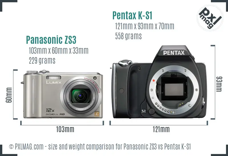 Panasonic ZS3 vs Pentax K-S1 size comparison