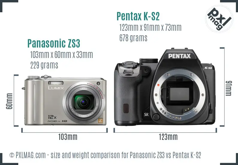 Panasonic ZS3 vs Pentax K-S2 size comparison