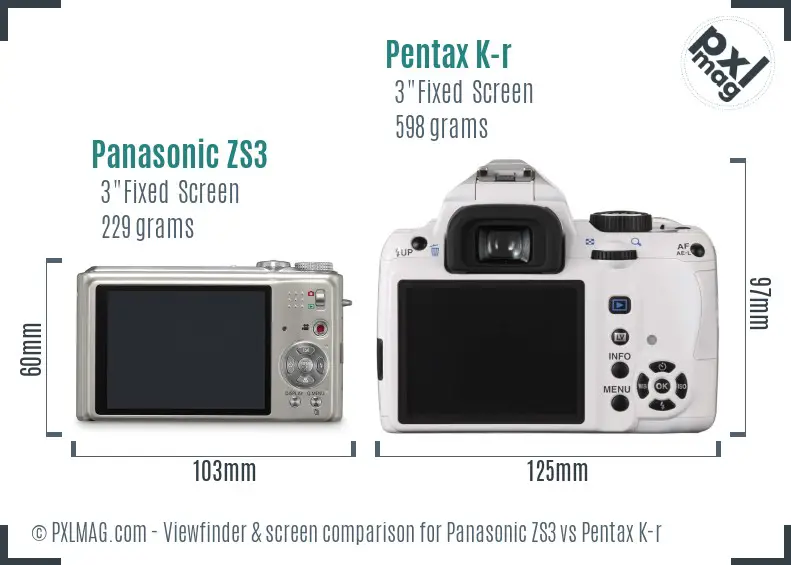 Panasonic ZS3 vs Pentax K-r Screen and Viewfinder comparison