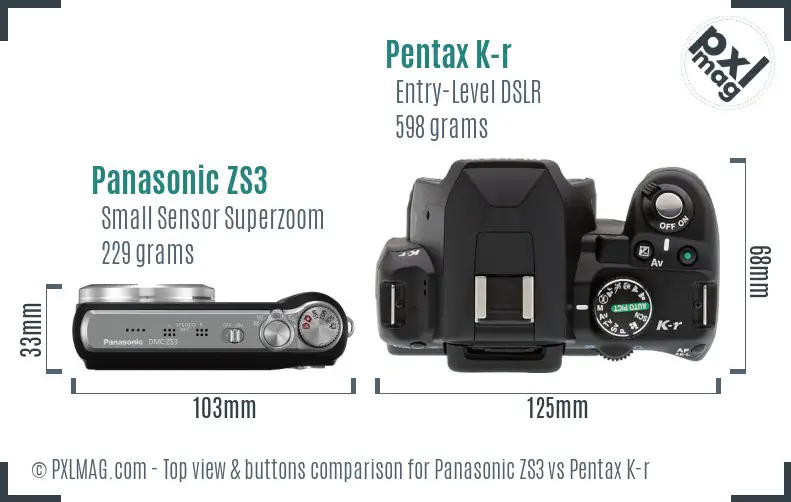 Panasonic ZS3 vs Pentax K-r top view buttons comparison