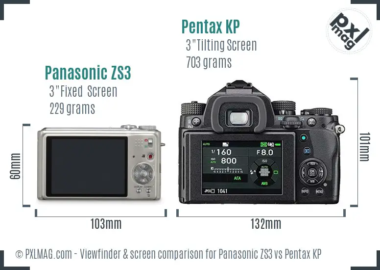 Panasonic ZS3 vs Pentax KP Screen and Viewfinder comparison