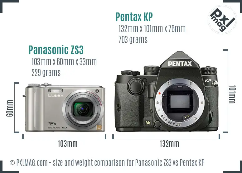 Panasonic ZS3 vs Pentax KP size comparison