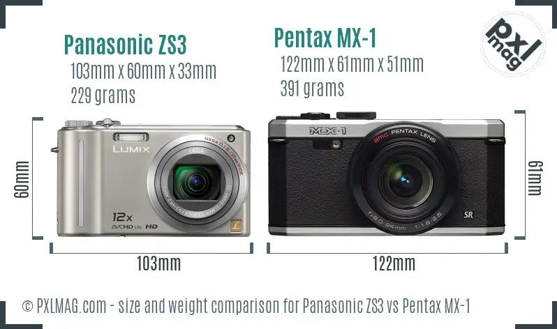 Panasonic ZS3 vs Pentax MX-1 size comparison