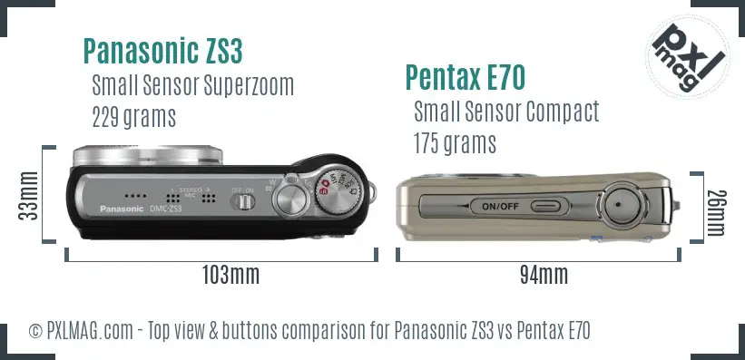 Panasonic ZS3 vs Pentax E70 top view buttons comparison