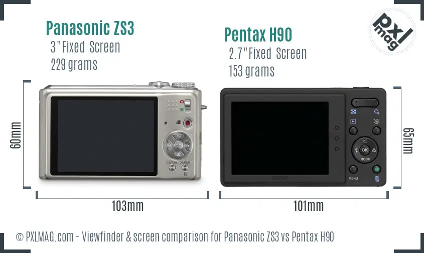 Panasonic ZS3 vs Pentax H90 Screen and Viewfinder comparison