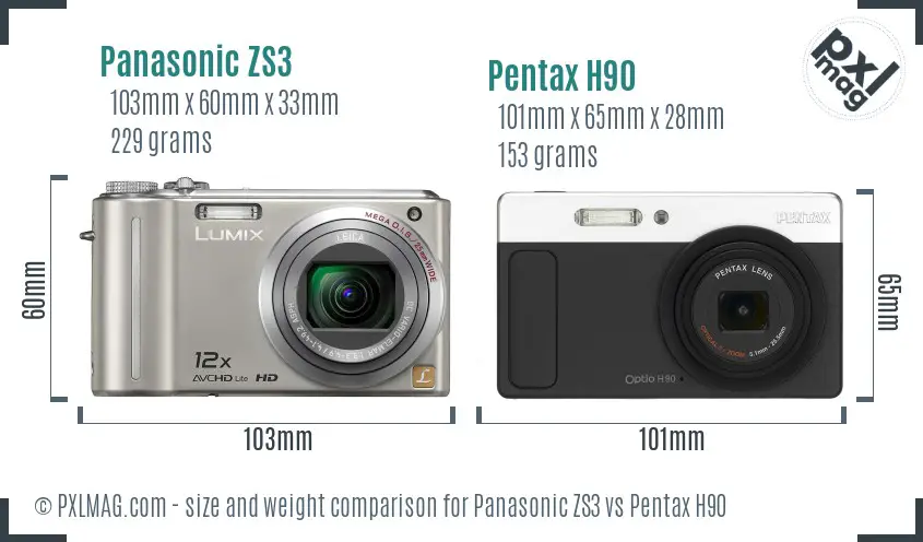 Panasonic ZS3 vs Pentax H90 size comparison