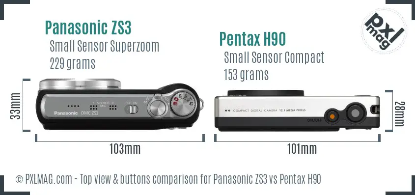 Panasonic ZS3 vs Pentax H90 top view buttons comparison