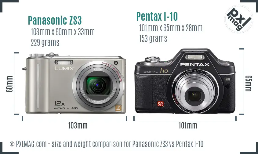 Panasonic ZS3 vs Pentax I-10 size comparison