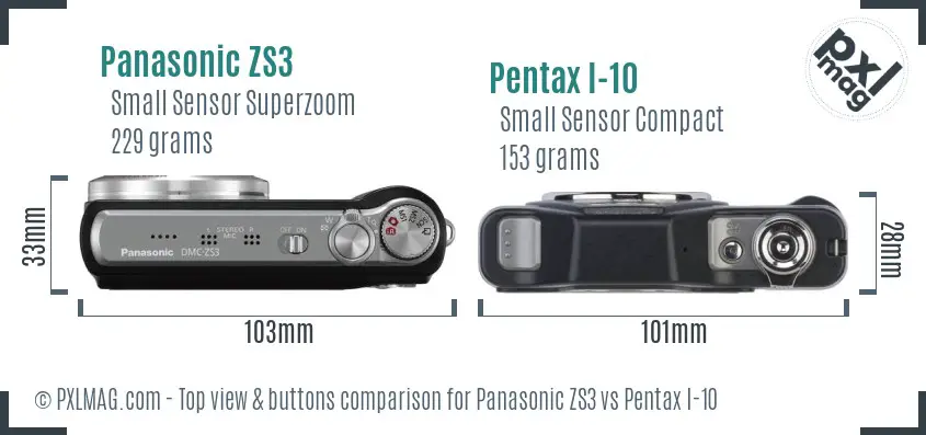 Panasonic ZS3 vs Pentax I-10 top view buttons comparison