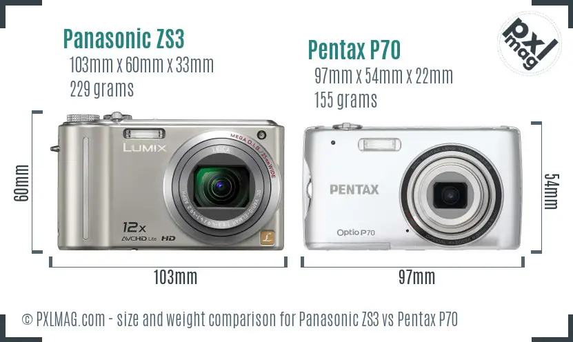 Panasonic ZS3 vs Pentax P70 size comparison