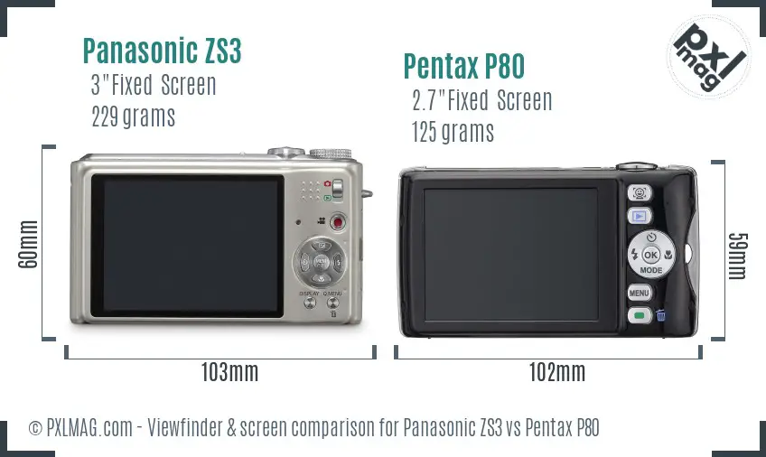 Panasonic ZS3 vs Pentax P80 Screen and Viewfinder comparison