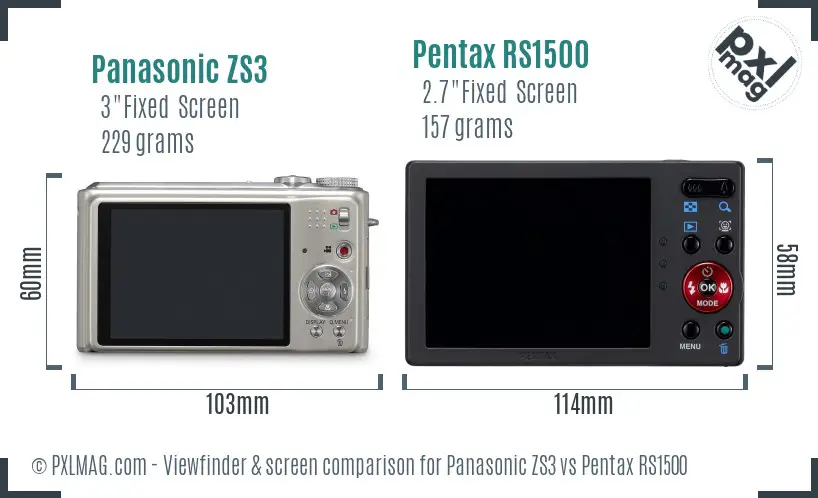 Panasonic ZS3 vs Pentax RS1500 Screen and Viewfinder comparison