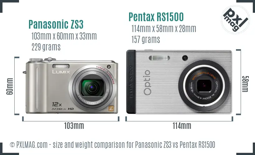 Panasonic ZS3 vs Pentax RS1500 size comparison