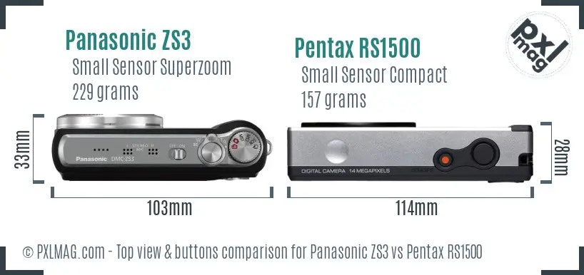 Panasonic ZS3 vs Pentax RS1500 top view buttons comparison