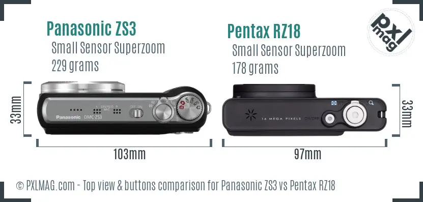 Panasonic ZS3 vs Pentax RZ18 top view buttons comparison
