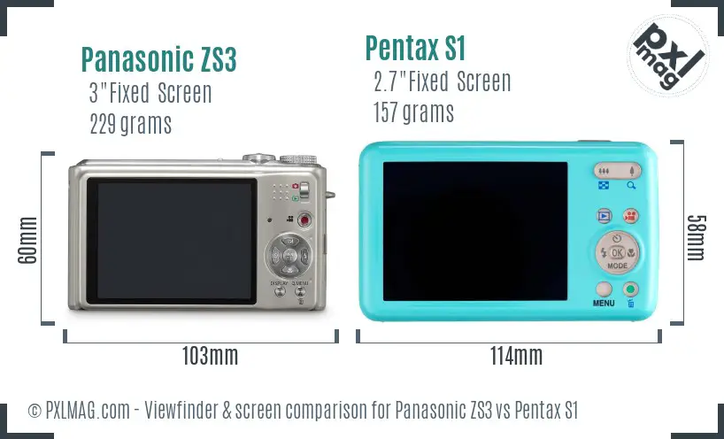 Panasonic ZS3 vs Pentax S1 Screen and Viewfinder comparison