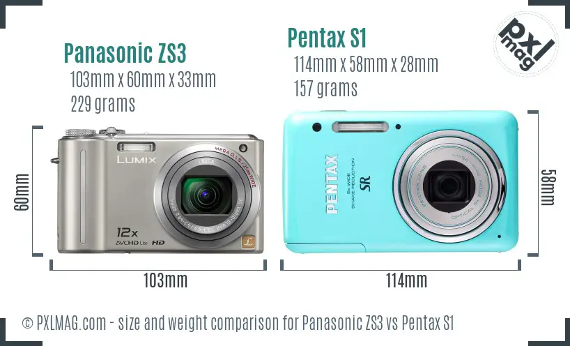 Panasonic ZS3 vs Pentax S1 size comparison