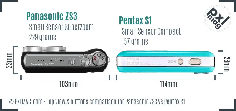 Panasonic ZS3 vs Pentax S1 top view buttons comparison