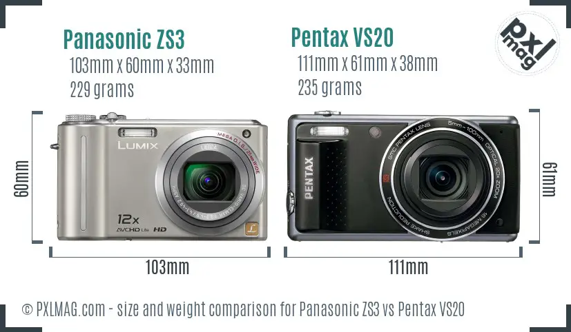 Panasonic ZS3 vs Pentax VS20 size comparison