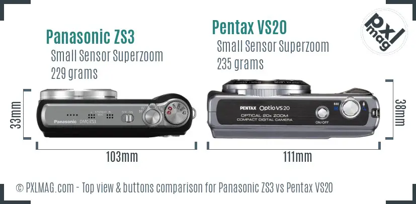 Panasonic ZS3 vs Pentax VS20 top view buttons comparison