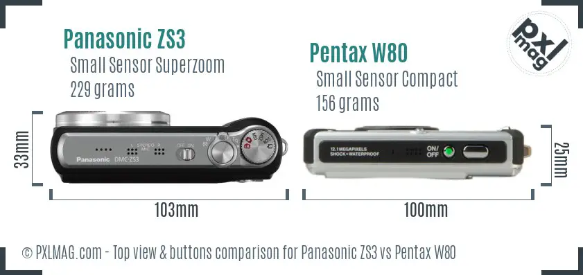 Panasonic ZS3 vs Pentax W80 top view buttons comparison