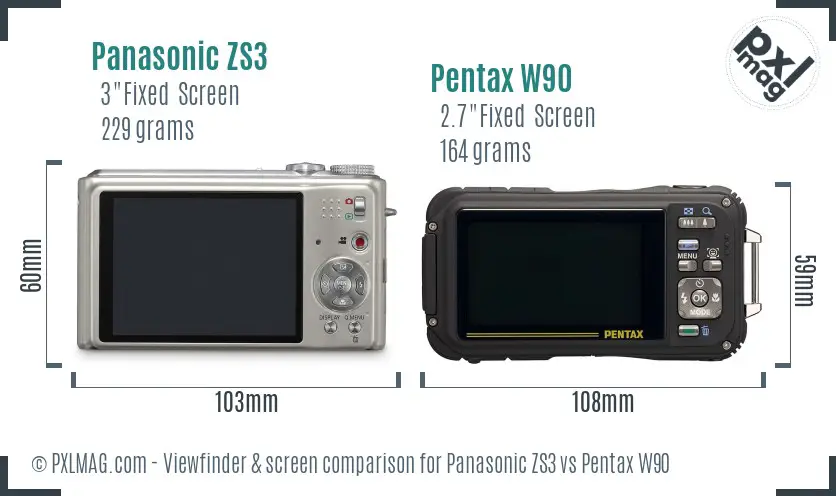 Panasonic ZS3 vs Pentax W90 Screen and Viewfinder comparison