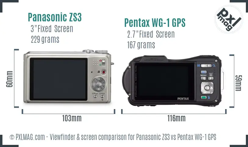 Panasonic ZS3 vs Pentax WG-1 GPS Screen and Viewfinder comparison