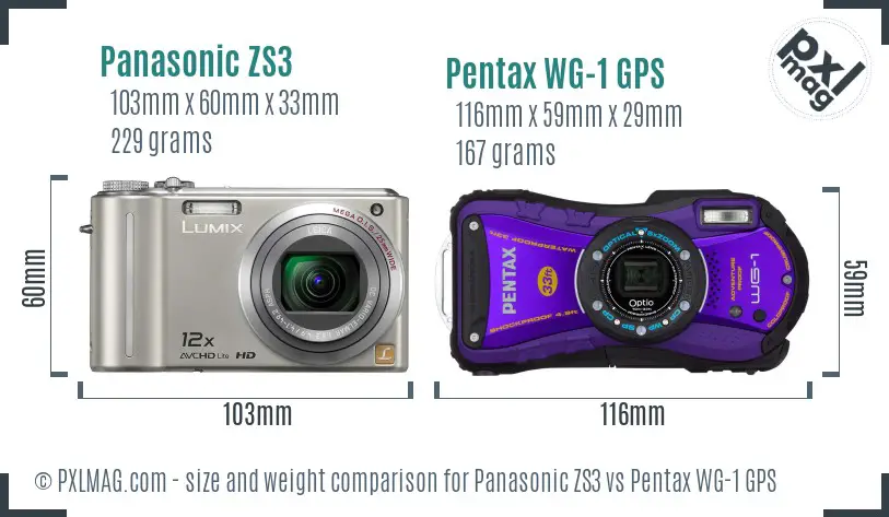 Panasonic ZS3 vs Pentax WG-1 GPS size comparison
