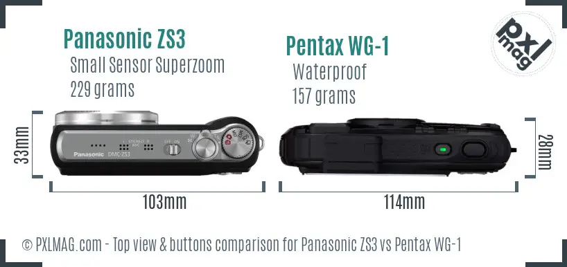 Panasonic ZS3 vs Pentax WG-1 top view buttons comparison