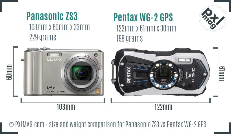 Panasonic ZS3 vs Pentax WG-2 GPS size comparison
