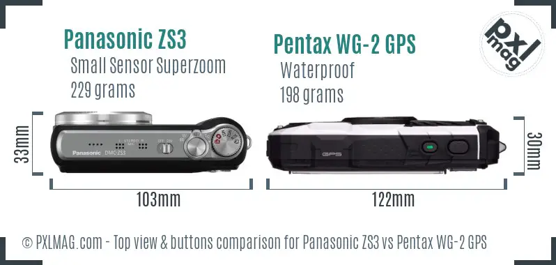 Panasonic ZS3 vs Pentax WG-2 GPS top view buttons comparison
