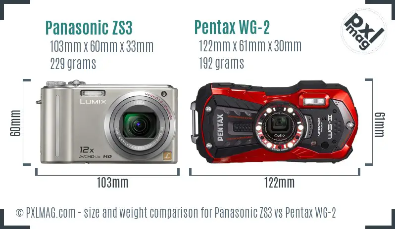 Panasonic ZS3 vs Pentax WG-2 size comparison