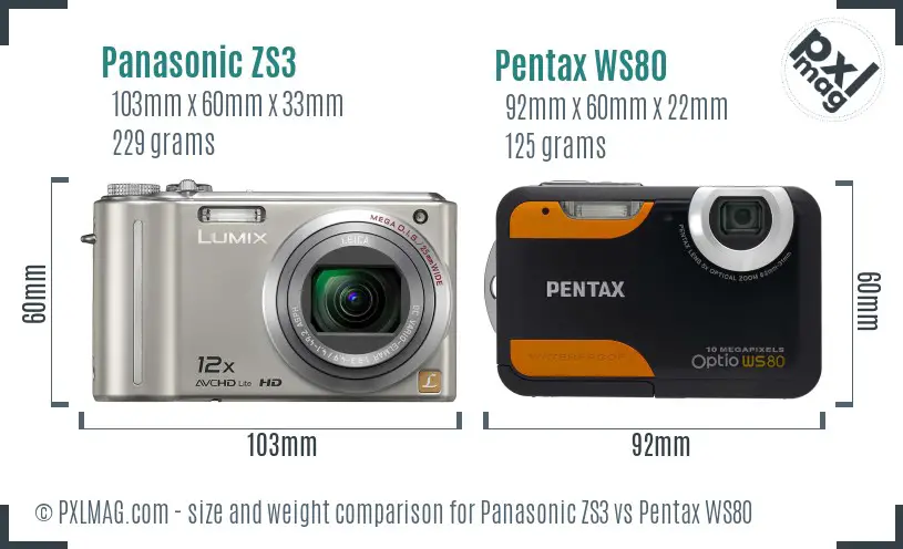 Panasonic ZS3 vs Pentax WS80 size comparison
