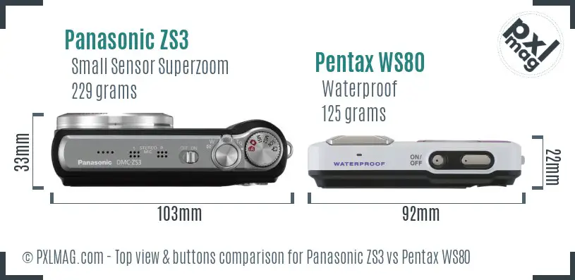Panasonic ZS3 vs Pentax WS80 top view buttons comparison