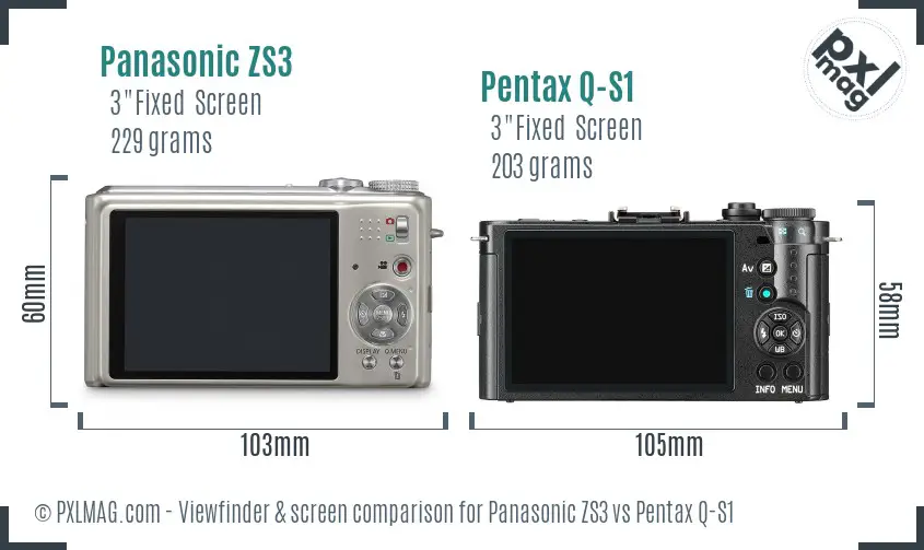 Panasonic ZS3 vs Pentax Q-S1 Screen and Viewfinder comparison