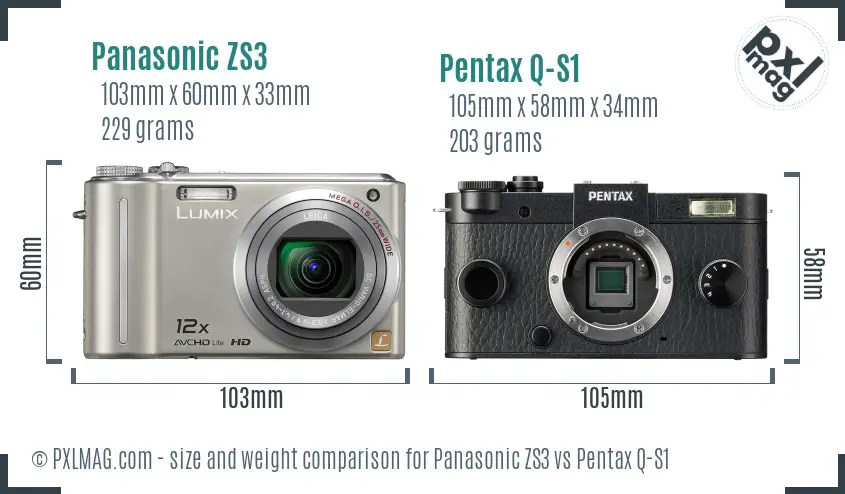 Panasonic ZS3 vs Pentax Q-S1 size comparison