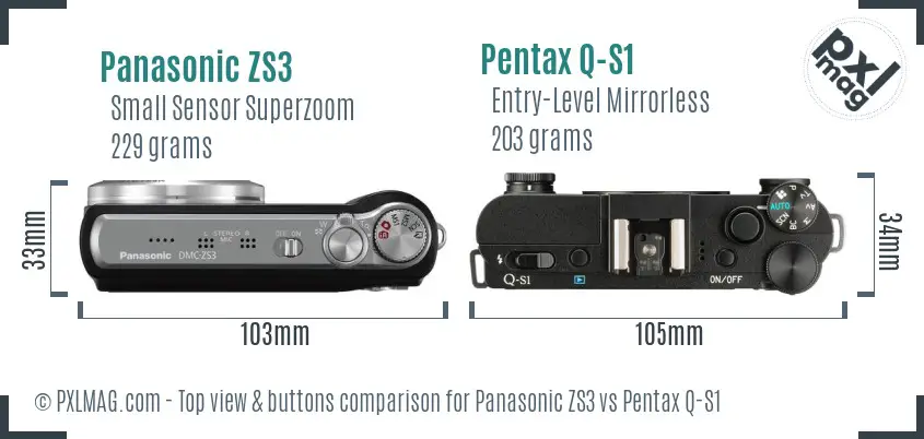 Panasonic ZS3 vs Pentax Q-S1 top view buttons comparison