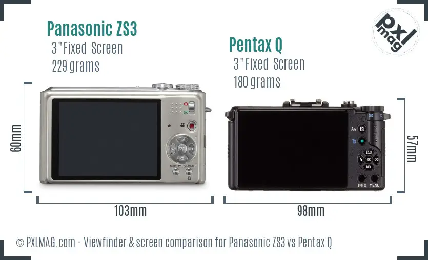 Panasonic ZS3 vs Pentax Q Screen and Viewfinder comparison
