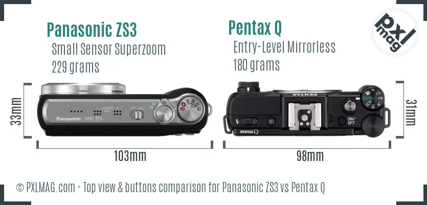 Panasonic ZS3 vs Pentax Q top view buttons comparison