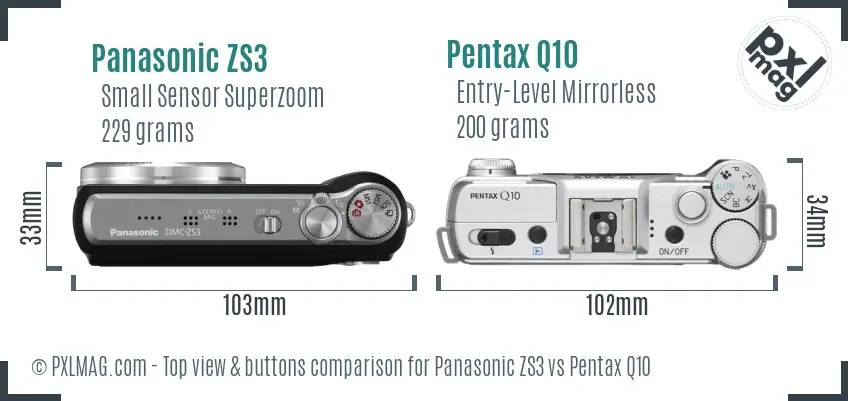 Panasonic ZS3 vs Pentax Q10 top view buttons comparison