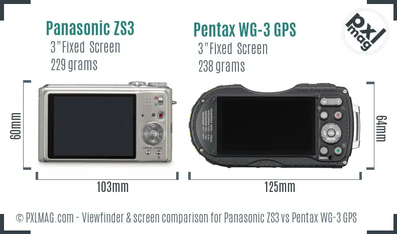 Panasonic ZS3 vs Pentax WG-3 GPS Screen and Viewfinder comparison