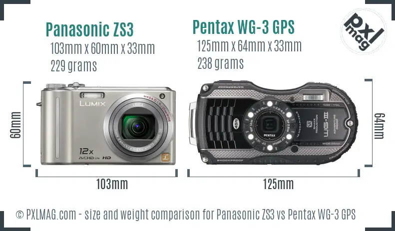 Panasonic ZS3 vs Pentax WG-3 GPS size comparison