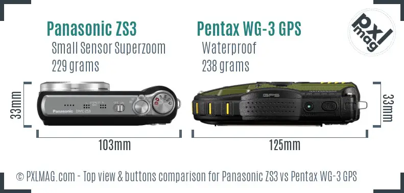 Panasonic ZS3 vs Pentax WG-3 GPS top view buttons comparison