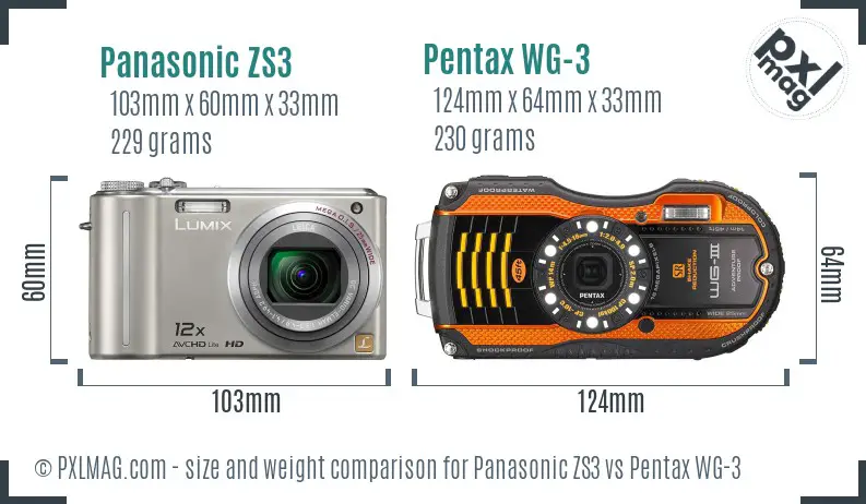 Panasonic ZS3 vs Pentax WG-3 size comparison
