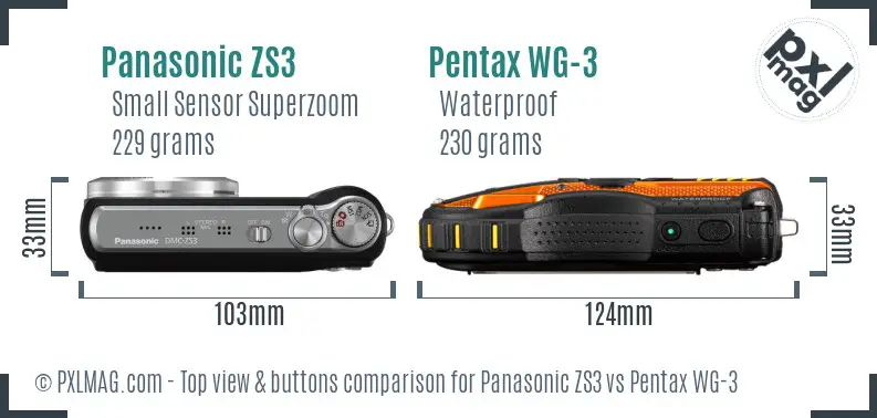 Panasonic ZS3 vs Pentax WG-3 top view buttons comparison