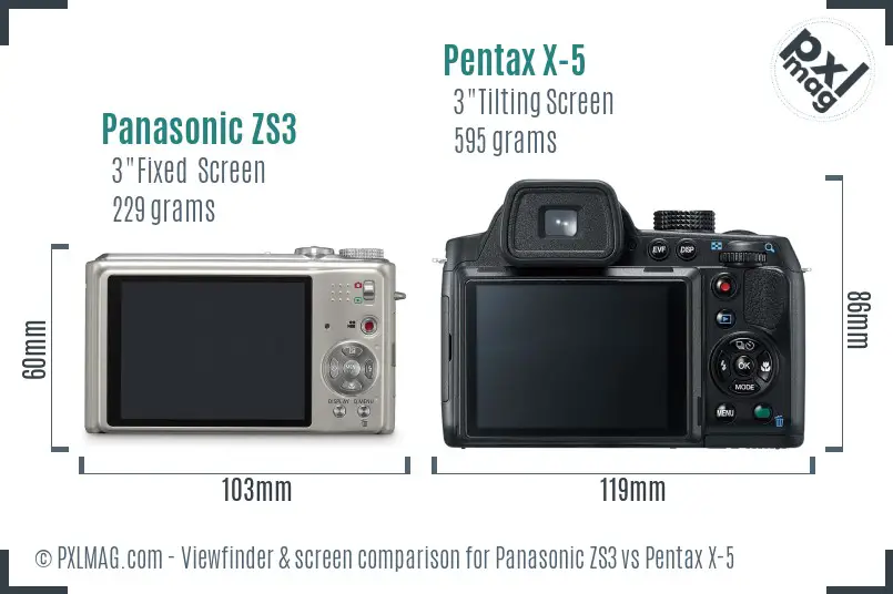 Panasonic ZS3 vs Pentax X-5 Screen and Viewfinder comparison