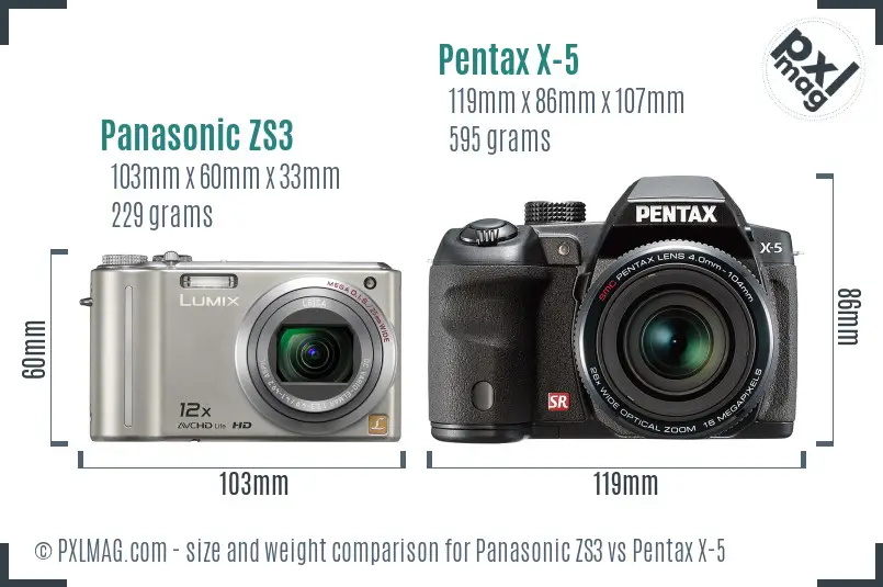 Panasonic ZS3 vs Pentax X-5 size comparison