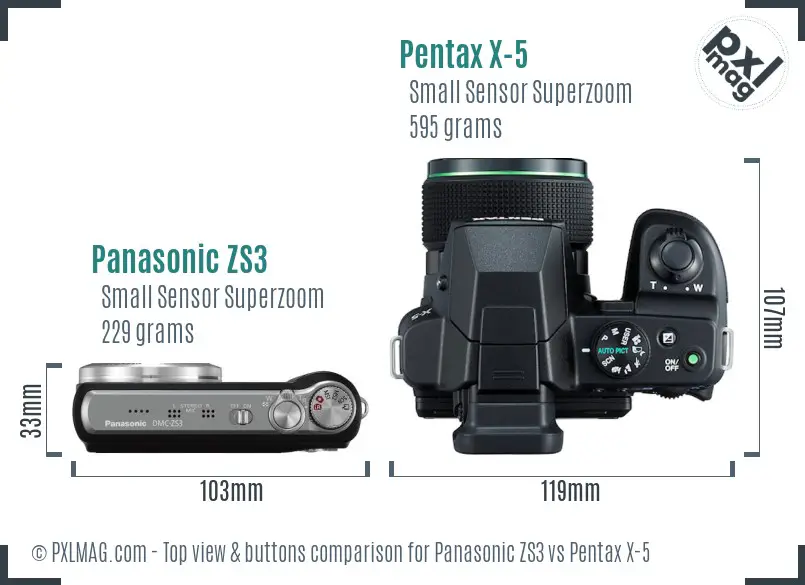 Panasonic ZS3 vs Pentax X-5 top view buttons comparison