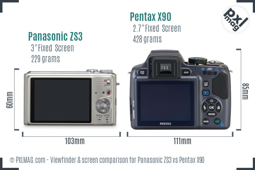 Panasonic ZS3 vs Pentax X90 Screen and Viewfinder comparison